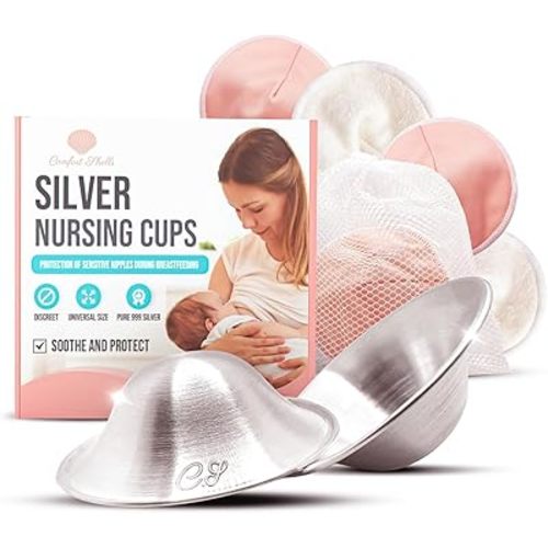 Comfort Shells® 999 Silver Nursing Cups & Washable Breast Pads | Silver Nipple Shields for Breast Feeding Moms | Soothe, Heal & Protect Sore or Cracked Nipples