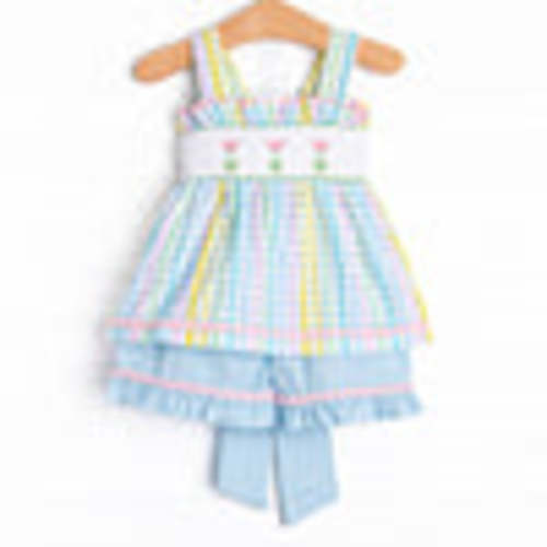 Sprouts of Spring Smocked Ruffle Short Set, Blue – Stitchy Fish