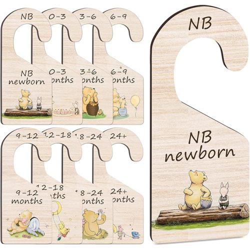 8Pcs Winnie Baby Closet Dividers, Double-Sided Wooden Baby Clothes Organizer for Classic Pooh Wardrobe