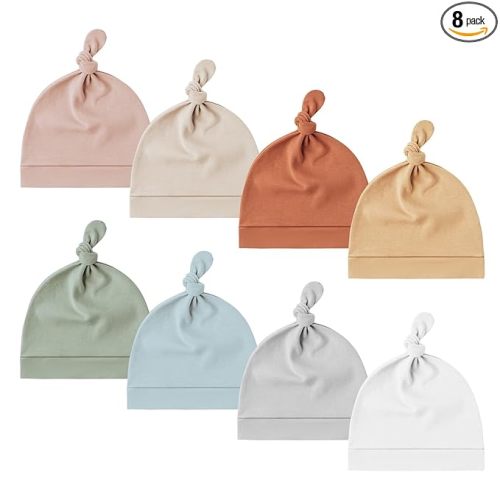 Konssy 8 Pack Baby Newborn Hats Set Knot Beanie Hats Soft for Infant Baby Girls Boys Caps 0-6 Months