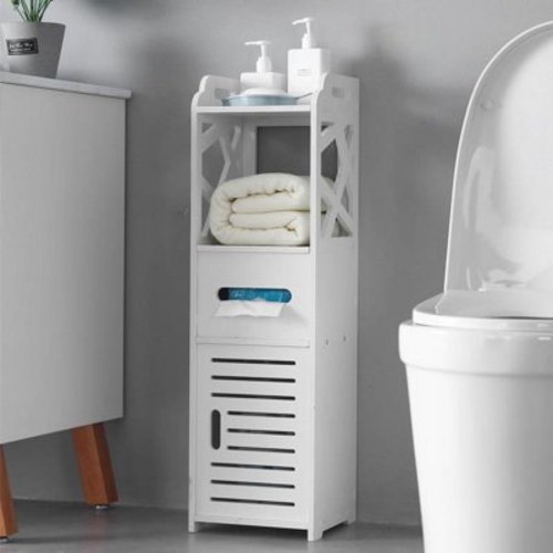 UBesGoo Free Standing Bathroom Storage Cabinet Cupboard Organizer with Toilet Paper Shelf, White