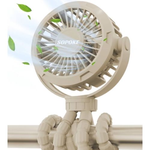 Mini Portable Baby Stroller Fan,3 Speed Personal Handheld Fan,Battery Operated Rechargeable 360° Flexible Tripod Cooling Fan, Suitable for Car Seat Crib Treadmill Golf Cart Travel(Yellow)