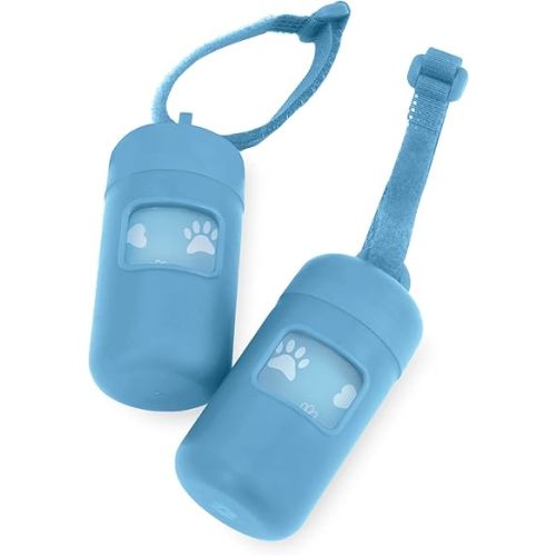 Best Pet Supplies Dog Poop Bag Holder Leash Attachment with 30 Bags Reusable Dispenser for Travel, Walking, Park, and Outdoor Use, Durable with Clip-On - Baby Blue, Pack of 2