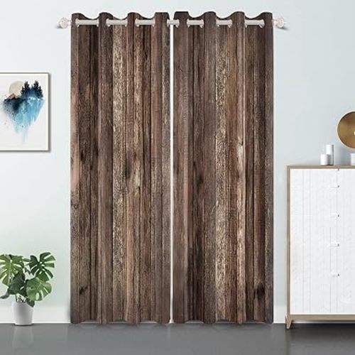 Rustic Old Brown Window Curtains Vintage Wood Barn Door Curtains Retro Wood Planks American Rustic Rural Garage Door Drapes Door Native Farmhouse Decor Window Treatments,26x84 inch,2 Panels