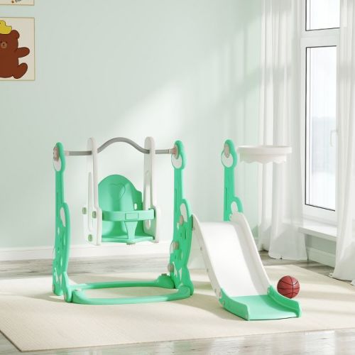 TopComfy Baby Swings Indoor Playset with Slide Swing Climber Basketball Hoop for Playroom, 58.1"*63"*42.1"