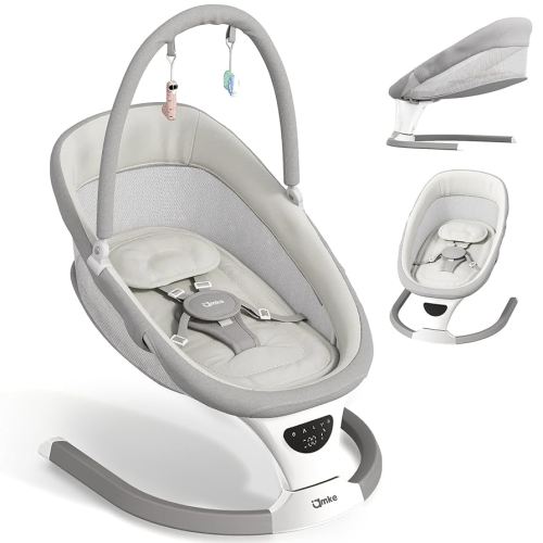 AMKE Baby Swing for Infants with Spacious & Breathable Mesh Seat - 5-Point Harness, Portable Swing Rocker, 5 Sway Speeds & 3 Timer, 12 Lullabies for Newborn 0-9 Months Max 20 Lbs