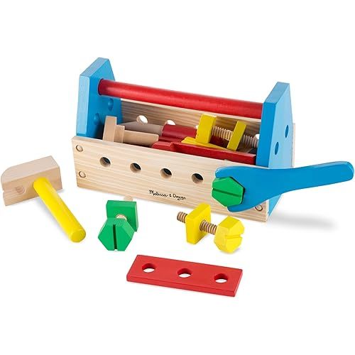 Melissa & Doug Take-Along Tool Kit Wooden Construction Toy (24 pcs), Multicolor, 10.0 x 5.55 x 4.75