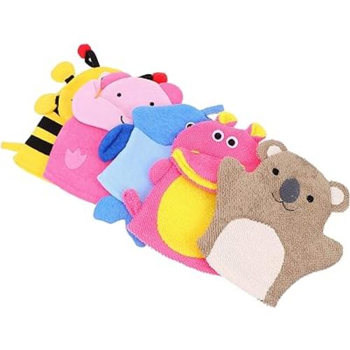 Kids Bath Mitts, 5 Pcs Cute Animal Washcloths Gloves, Bath Sponge Body Washcloth Mitt for Boys Girls Children Hand Bathing Shower