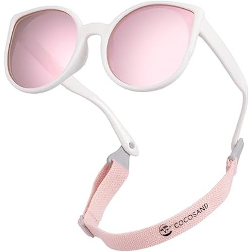 COCOSAND Baby Sunglasses with Strap Polarized Cat Eye UV400 for Infant Toddler Girl 3-24 Months