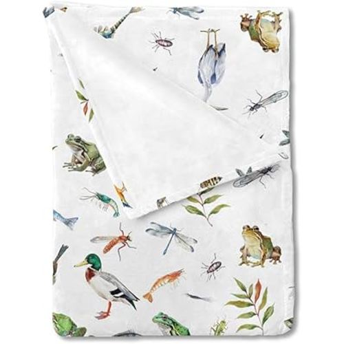 Wildlife Pond Baby Blanket for Boy Girl Wild Animals Frogs Duck Fish Bird Weeds Flannel Swaddle Blanket Fishing Hunting Receiving Blanket for Toddler Baby Nursery Bed Blanket Crib Playmats 30x40