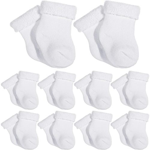 Twistover 10 Pairs Preemie Baby Terry Cotton Turn Cuff Socks for Newborn Girls Boys - Nicu