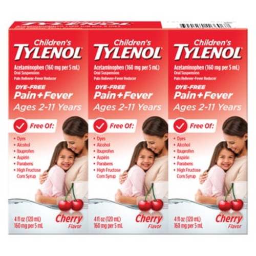 Children's Tylenol Liquid Pain Relief & Fever Medicine, Dye-Free Cherry Flavor, 12 fl oz | Costco
