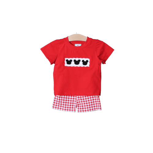 Hand Smocked Mouse Red Gingham Boys Set