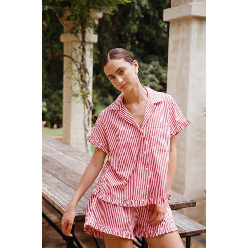 Felicity Frill Pajama Set - Pinstripe Cherry – Piyama USD