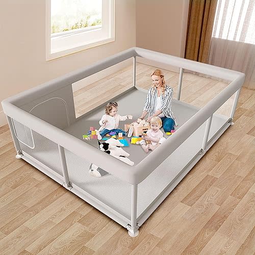 Large Baby Playpen 65x50 Inch, PlayPen for Babies and Toddlers, Sturdy Safety Play Yard for Indoor & Outdoor with Zipper Gates, Anti-Fall