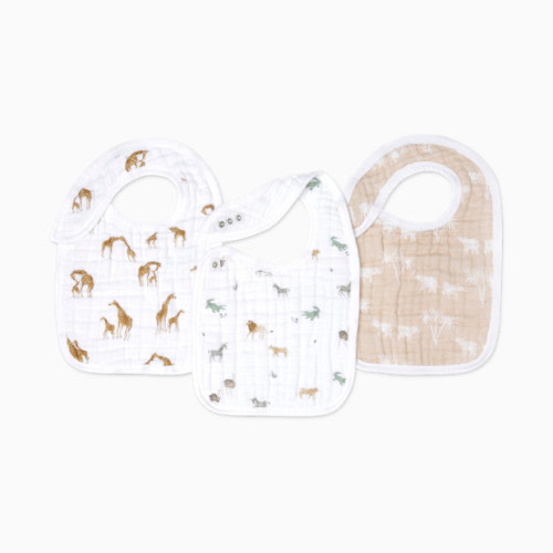 Organic Muslin Snap Bibs (3 Pack) - Safari Dreams