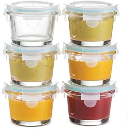 Superior Glass Food Storage Containers - Set of 6-4 Oz Containers with Airtight BPA-Free Locking Lids - Food containers - Microwave & Dishwasher Safe - Small Containers for Snacks Dips etc