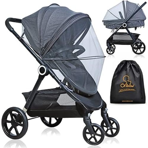Orzbow Universal Mosquito Net for Stroller, Baby Bug Net with Two-Way Zippers & Storage Bag, Breathable & Foldable Mosquito Net for Strollers, Car Seat, Bassinet, Cradle, Portable Mini Crib, Dark Grey