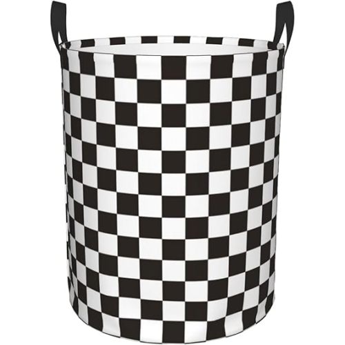 Black And White Checkerboard Waterproof Foldable Laundry Hamper,Dirty Clothes Laundry Basket,Storage Organizer For Toy Collection- Medium