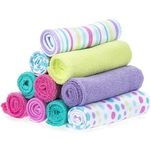 Spasilk Washcloth Wipes Set for Newborn Boys and Girls, Soft Terry Washcloth Set, Pack of 10, Aqua Bubbles, (010-1201)