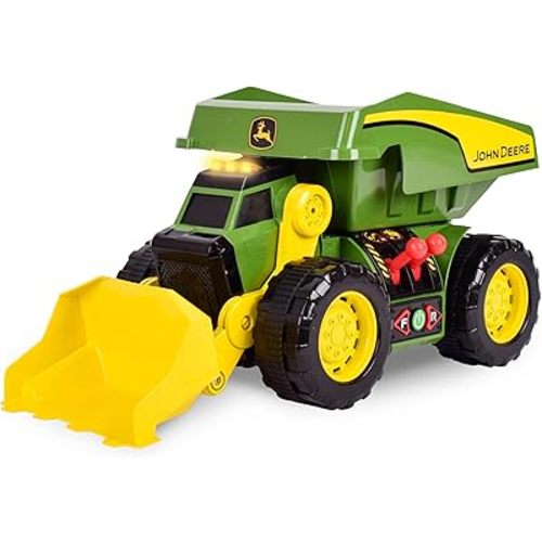 John Deere 18" Motorized Dig Rig: 2-in-1 Toy Dump Truck & Front Loader with Realistic Lights & Sounds, Dual Joystick - Kids 3+