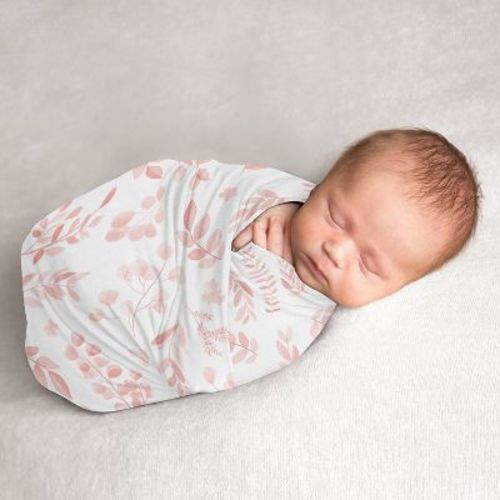 Sweet Jojo Designs Girl Swaddle Baby Blanket Botanical Pink And White