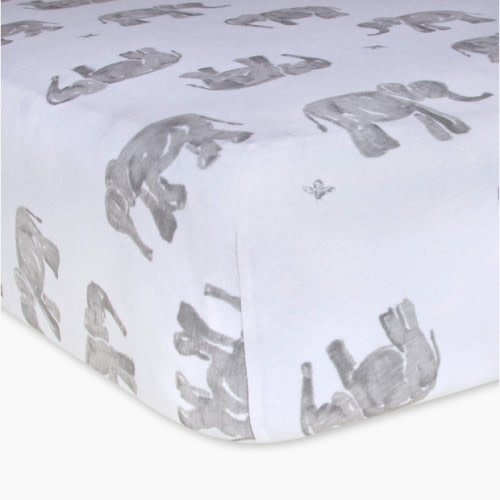 Burt's Bees Baby Organic Cotton Jersey Fitted Crib Sheet - Neutral Wandering Elephants, 1