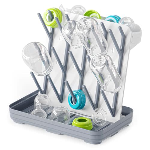 SpaceAid Baby Bottle Drying Rack with 20 Hooks, Space Saving Kitchen Bottles Rack Dryer, Vertical Baby Bottle Holder Organizer for Countertop Storage Accessories (White and Gray)