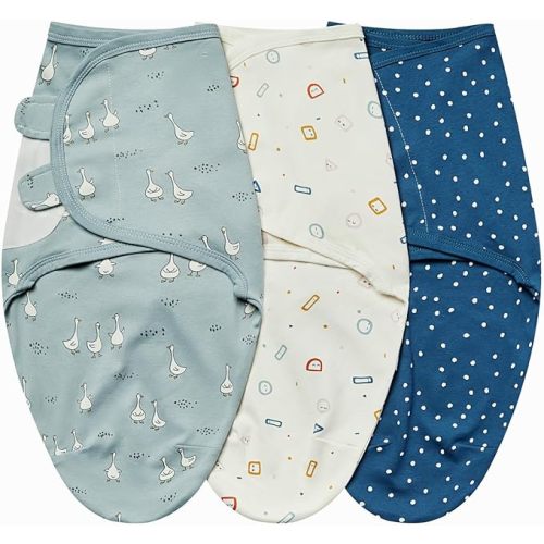 insular Baby Swaddle Wrap, Swaddle Blanket for Newborn and Infant, Adjustable Velcro Swaddling Set for Boy and Girl, Soft Cotton Baby Sleep Sack 3 Pack, Duck, Small(0-3 Month)