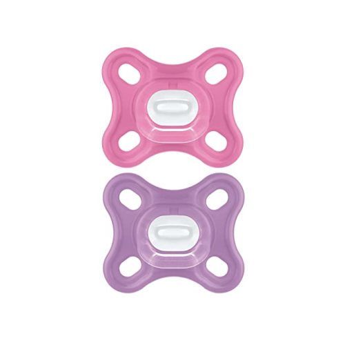 MAM Comfort Baby Pacifier, 100% Lightweight Silicone, Sterilizer Case, Girl, 0-3 Months, 2 Count (Pack of 1)