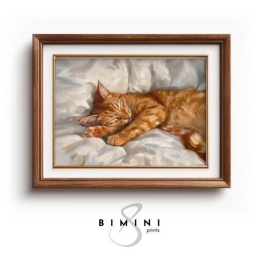 Orange Cat Painting, Sleeping Ginger Cat Decor, Vintage Cat Wall Print, Cat Print Wall Decor, Tabby Cat Oil Painting, Digital download