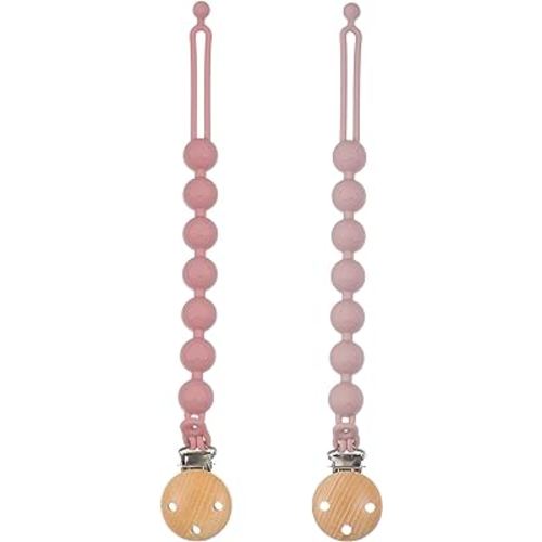 Silicone Pacifier Clips for Baby, 2-in-1 One Piece Design Pacifier Holder & Teething Ring Toy, BPA Free, 2 Pack (Power Rose+Dusty Lilac)