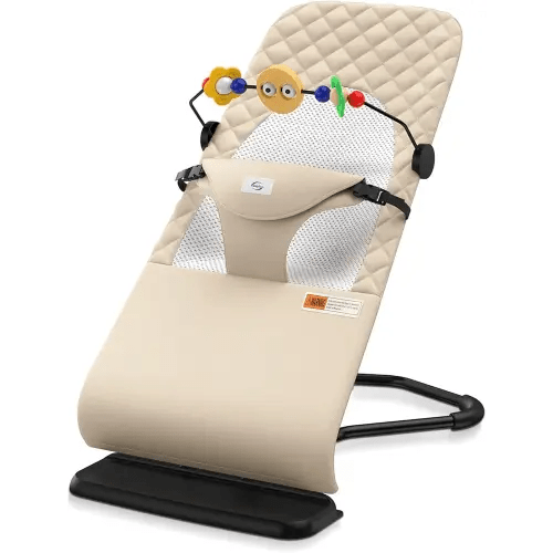 Baby Bouncer, Bouncer Seat for Babies 0-12 Months,Ergonomic Baby Seat Breathable and Comfortable Cushion with 3-Height Adjustments, Infant Rockers Portable Folding and Detachable