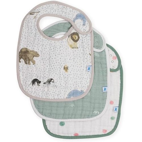 Little Unicorn Premium Classic Bib 3 pack | Adjustable as baby grows | Soft fabric on skin | Great for first time eaters (Party Animals)