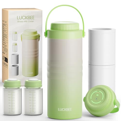 LUCKBEE Portable Breastmilk Cooler - 16oz Breast Milk Cooler Bottle with LCD Temp Display Cooling up to 24 Hours, Breastmilk Chiller with 2pcs Milk Storage Bottles, Breastfeeding Essentials for Baby