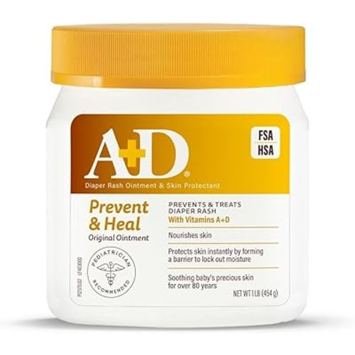 A+D Original Diaper Rash Ointment Prevents & Treats Diaper Rash, Moisturizing Skin Protectant with Vitamins A & D, Healing Skin Ointment for Dry and Cracked Skin 16 oz