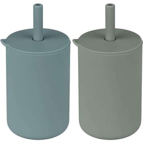 Mintlyfe Toddler Straw Cup, 100% Food Grade Silicone Training Cup for Baby, 2Pack Trainer Cup Toddler Training Straw Cup for Boys and Girls, Unbreakable (Sage/Ether)