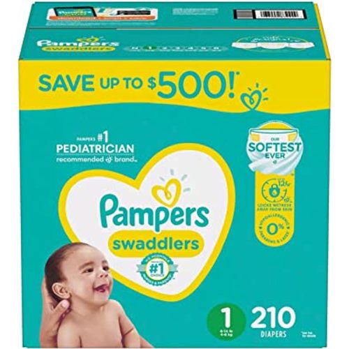 Pampers Swaddlers Diapers, Size 1 (8-14 Pounds), 210 Count