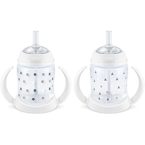 NUK Learner Straw Cup, 5oz, 2-Pack - Toddler Sippy Cup with Soft Straw for Easy Drinking, Suitable for Ages 6 Months and Up, Timeless Collection