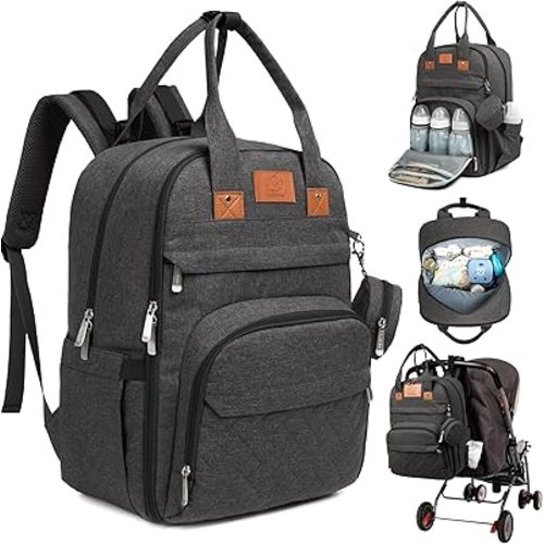 KeaBabies Diaper Bag Backpack, Baby Diaper Bag - Large Baby Diaper Bags for Baby Boy, Girl, Baby Diaper Bag with Changing Station Diaper Mat, Baby Bag for Boys, Girls, Dad Diaper Bag (Charcoal)
