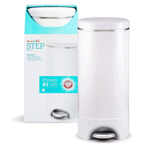 Munchkin® STEP™ Diaper Pail Powered by Arm & Hammer, #1 in Odor Control, Award-Winning, Includes 1 Snap, Seal & Toss™ Bag, 1 Starter Refill Ring, and 1 PUCK™ Baking Soda Cartridge