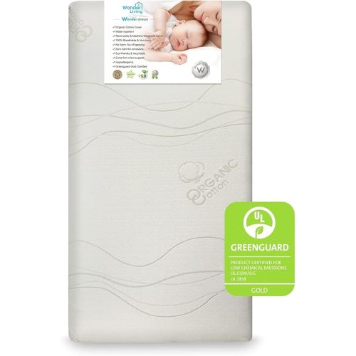 Wonder Dream Baby Crib Mattress and Toddler Mattress, Organic Cotton Cover, 100% Breathable, Non Toxic, No VOC's, Greenguard Gold Certified, Made in USA