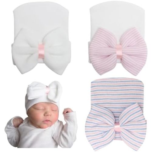 Newborn Baby Girl Hats with Bow No Scratch Cotton Toddler Infant Beanie Caps Soft Newborn Hospital Hat 0-3 Months