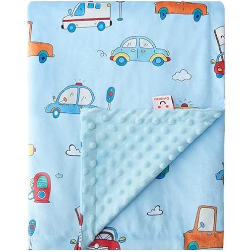 QSTEHEML Baby Blanket Neutral,Super Soft Minky Blanket Unisex, Baby Gifts for Girls Boys,Double Layer with Dotted Backing, Newborn Blankets for Crib Stroller (Blue, car30*40in)
