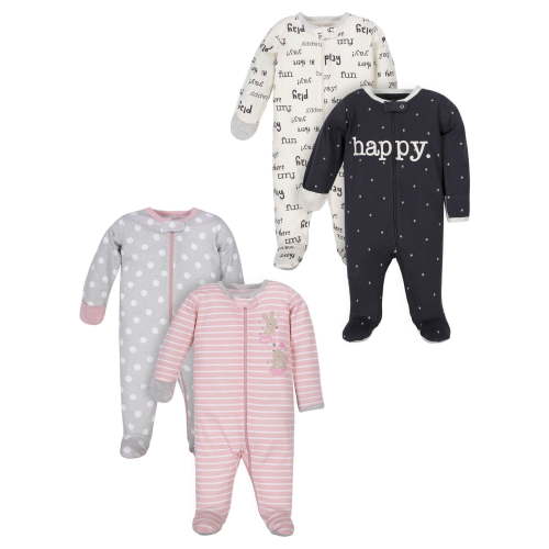 Wonder Nation Unisex Baby Zip Front Sleep N Play Pajamas, 4-Pack, Sizes NB-9m