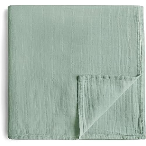 mushie Muslin Baby Swaddle Blanket | 100% Organic Cotton (Roman Green)