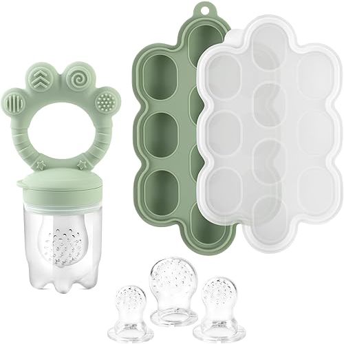 Baby Breastmilk Popsicle Molds & Baby Fruit Food Feeder Pacifier, Silicone Baby Food Storage Containers, Baby Popsicle Molds Teething for Toddler Teething & Infant Self Feeding (Green)