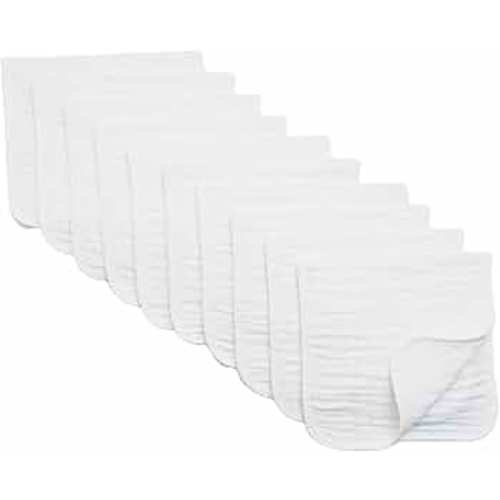 Synrroe Burp Cloths Large, Muslin Burp Cloths for Baby Girls and Boys, Pack of 10 Extra Absorbent and Soft Muslin Bibs, 6 Layers 20 by 10 Inches 100% Cotton (White 10 Pack)