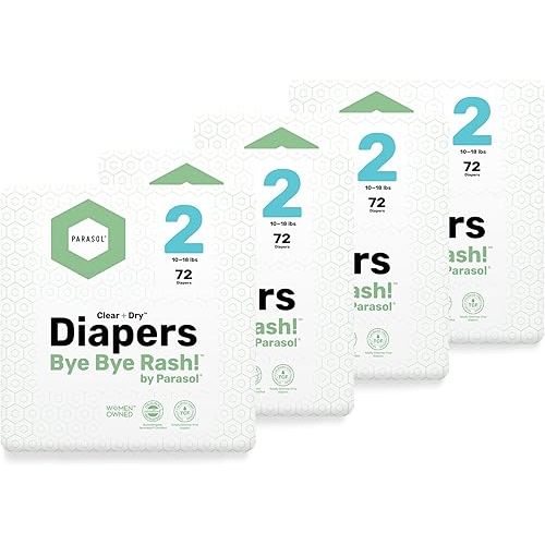 PARASOL Clear+Dry Disposable Diapers | RashShield Protection, Leakproof Design, Hypoallergenic Diaper Set | Size 2, (10-18 lbs) 288 Count