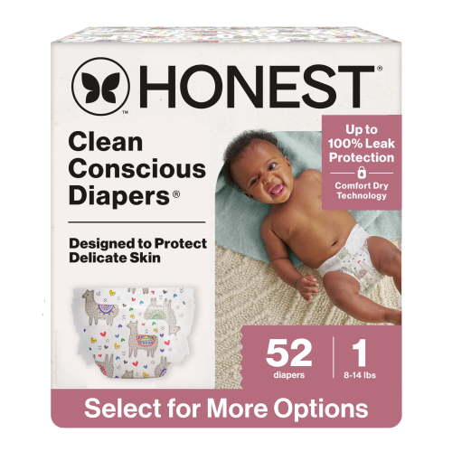 Honest® Clean Conscious Baby Diapers Size 1 (8-14 lbs), Hypoallergenic and Fragrance Free, 52 Count